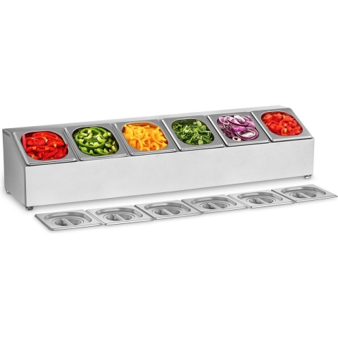Royal Catering GN-containerhouder - incl. 6 GN 1/6 containers met deksel