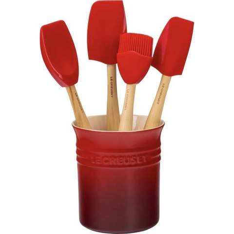 Le Creuset Lepelpot Kersenrood Met 4 Siliconen Premium Spatels