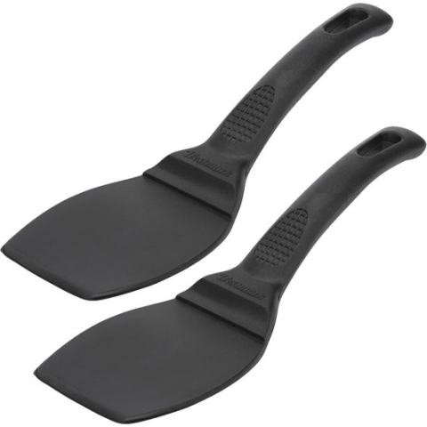 2 spatels met brede lepel voor grote etenswaren Lengte 29 cm kunststof Professional Zwart