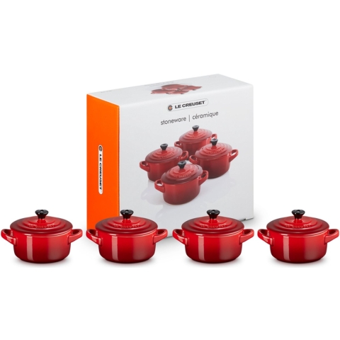Le Creuset Aardewerken mini pannetjes set van 4 stuks Kersenrood