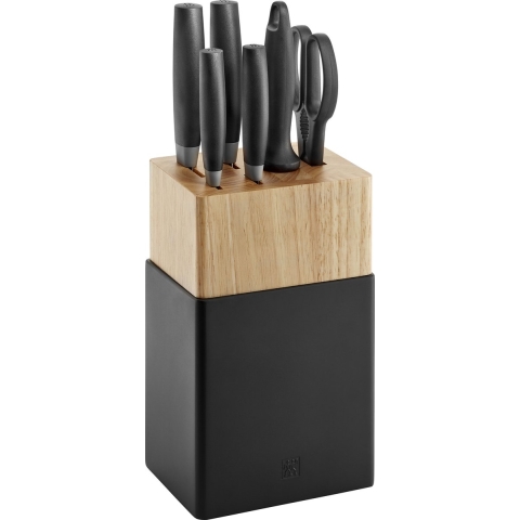 ZWILLING Now Messenblok - 7-Delig – 4 Messen – 1 Schaar – 1 Slijpstaaf – RVS Messenset - Zwart