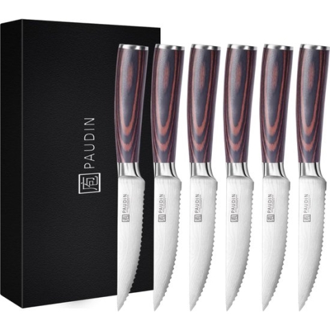 PAUDIN S3 Professionele Steakmessen - Set van 6 Stuks - Damascus Patroon