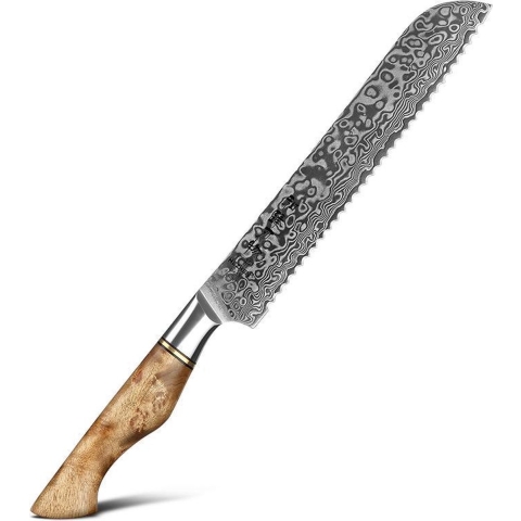 Professioneel 8" Broodmes | VG10 Damascus staal (67 lagen) | HEZHEN B30 Series | Handvat van Plataanhout met Klinknagel Mozaïek