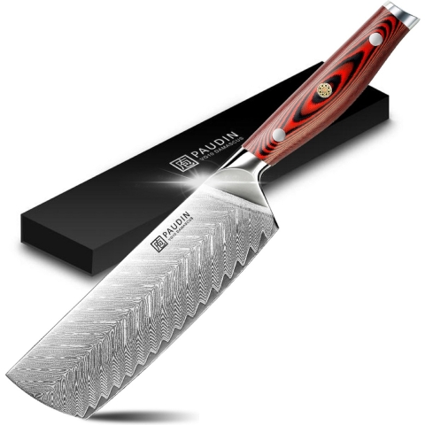 PAUDIN P5 Professioneel Nakiri Mes 17,5 cm - Groentemes - Japans mes - Echt Damascus Staal