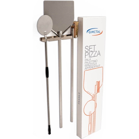 Gi.Metal Pizza Set 4 Delig - Pizzaschep, Draaischep, Ovenborstel, Muurbeugel