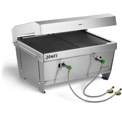 Burnhard Inklapbare 2-Branders Gasbarbecue, 6,4 kW - 500°C - RVS - Incl. tas en multitool - Jones met Deksel