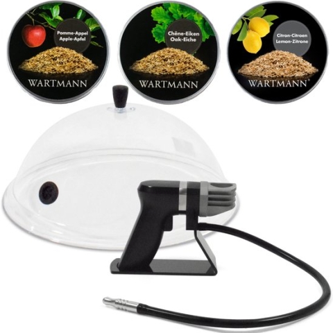 Wartmann 1907SK - Rookpistool Deluxe Pakket - Smoking Gun - Stolp - 3 Smaken Rookmot - Koud Roken - Foodsmoker - Cold Smoke - Rookapparaat - Eik, Appel en Citroen - Mat Zwart