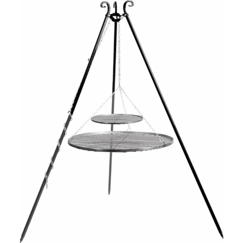 CookKing - Driepoot 180 cm met dubbel stalen grillrooster 80+ 40 cm - Driepoot - Staal - Zwart