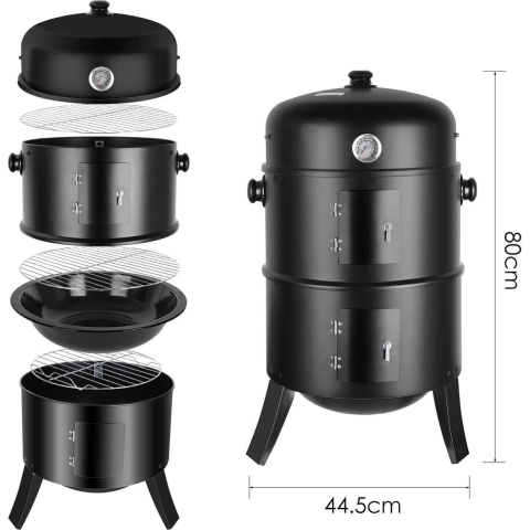 Manzibo BBQ  - Smoker bbq - Grill - Barbecue - Rookoven - Houtskool  - Voor Tuin, Camping - Ronde Barbeque - Zwart