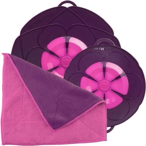 Voordeelset voor potten van 14 tot 24 cm met microvezeldoek als set in de kleurrijke doos, siliconen beschermhoes voor potten en pannen (paar)