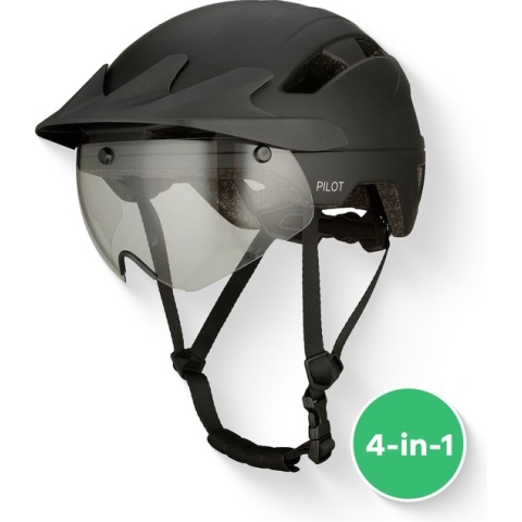 GOOFF® PILOT 4 in 1 speed pedelec helm met afneembaar vizier en regencap - transparant vizier - lichtgewicht snorfiets helm - NTA gecertificeerd speedpedelec helm - maat M - voor vrouwen en mannen