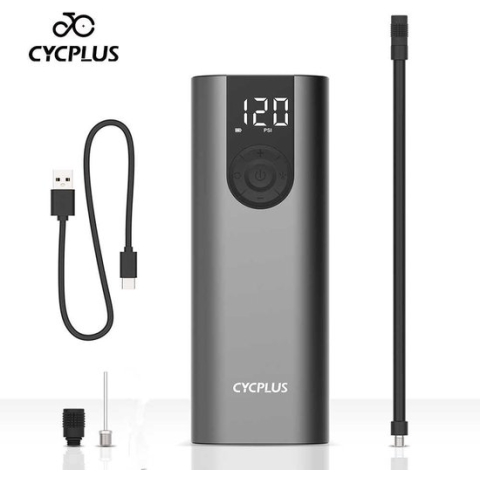 Cycplus A8 (Zilver) - Elektrische fietspomp - Bandenpomp - Accupomp - Draagbare fietspomp - Fietspomp met drukmeter - Autopomp met drukmeter