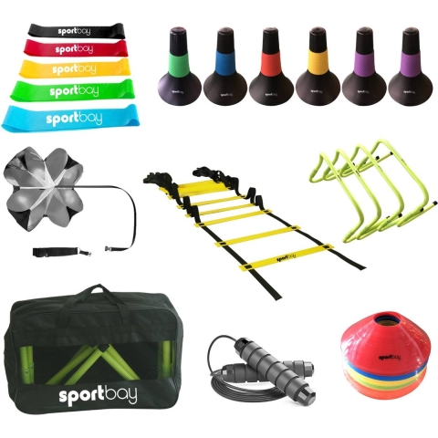 Sportbay® speed en agility training kit 7-in-1 - Trainingsladder 6 meter - Trainingshoedjes 25x - 4x Horden - 5x Weerstandsbanden - Springtouw - Pionen