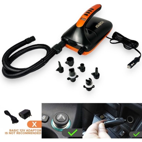 KRAKEN Elektrische SUP Pomp 20 PSI | Voor Auto Sigarettenaansteker, Powerbank, of Adapter 12 Volt | Electric Boat Pump | Luchtpomp | Pomp Je Supboard Moeiteloos Op! | Draagbare SUP-board Pomp onderweg met de Auto of Met 12V Externe Batterij