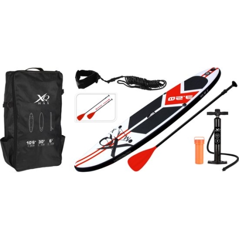 XQMax SUP Board - Opblaasbaar Paddle Board - Complete Set R- Met Pomp / Draagtas / Verstelbare Peddel / Enkelkoord / Reparatiekit - Max. 150KG - 320x76cm - Rood
