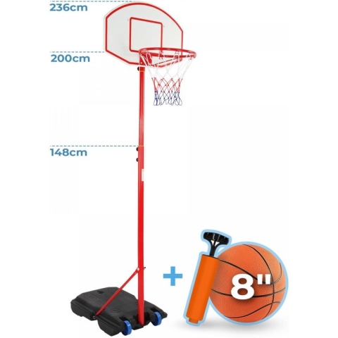 Infantastic - Basketbalstandaard met wielen - in hoogte verstelbaar tot 236 cm - voor Binnen en Buiten - Basketbalring voor Kinderen