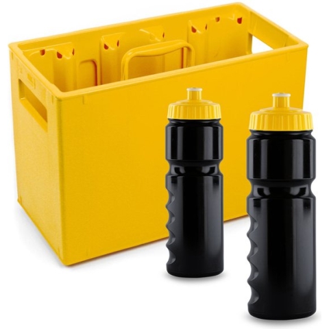 Bidonkrat met bidons - 10 bidons met krat - Bidons 750 ml - Bidonkrat geel - Ciclón Sports