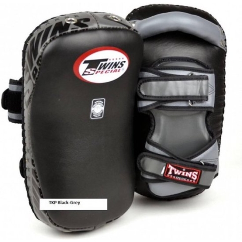 Twins Curved Arm Pads Kick Pads TKP 7 Leder Zwart Grijs Twins Curved Arm Thai Pads Kick Pads
