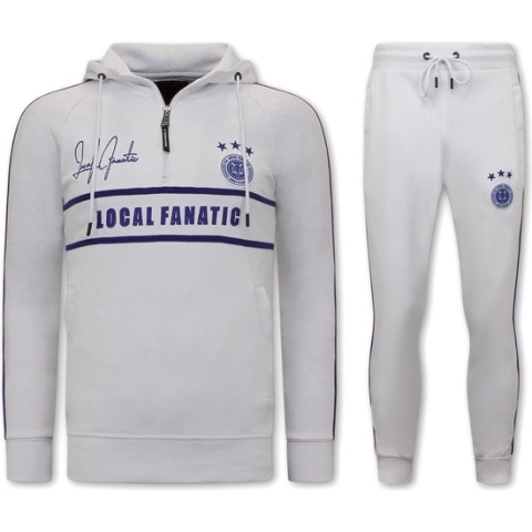 Heren Trainingspak - Double Line Signed - Wit / Blauw