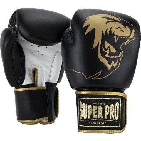 Super Pro Combat Gear Warrior SE Lederen (kick)bokshandschoenen Zwart/Goud/Wit 14oz