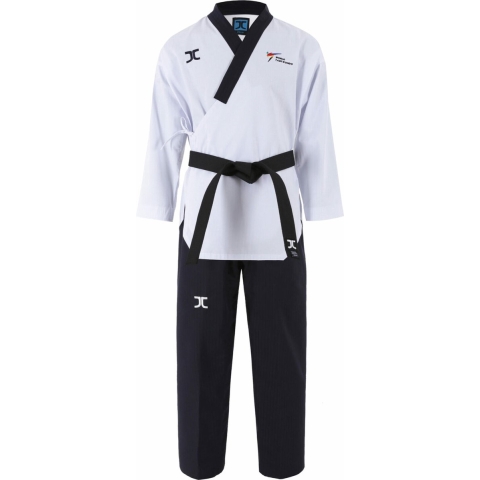 JCalicu poomsae dan taekwondopak mannen | WT | wit-zwart (Maat: 190)