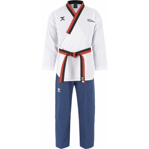 JCalicu poomsae taekwondopak poom mannen | WT | wit-blauw (Maat: 130)