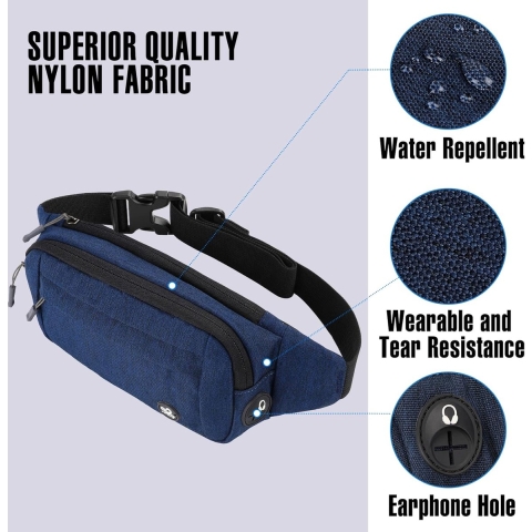 Bumbags Taille Fanny Pack Dames Mode Bum Bag Met Verstelbare Riem Voor Sport Running Wandelen Joggen Meisjes Vrouwen Mannen, Donkerblauw, S, Lange taille riem