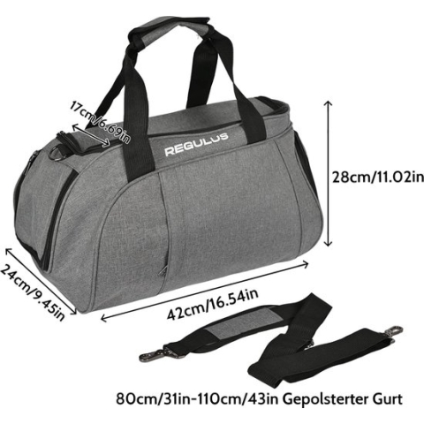 Sporttas met schoenenvak en nat vak, reistas voor dames en heren, trainingstas voor sport, fitness en reizen, gymtas, grijs, Sport en vrije tijd