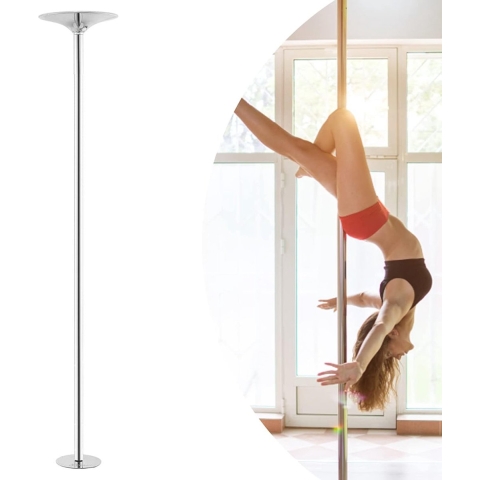 Zoluko Professionele Danspaal - Verstelbaar in hoogte: 2,24 m tot 2,74 m - Roterend en Statisch - 200KG Draagvermogen - Paaldansen - Dansstang - Pole Dance - Dance Pole - Zilver/Chroom