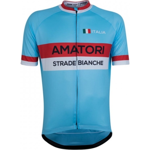 21Virages Retro wielershirt Amatori korte mouwen Strade Bianche heren Lichtblauw Rood - M