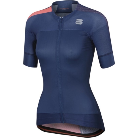 Sportful Bodyfit Pro W Evo Dames Fietsshirt Met Korte Mouwen Twilight Blauw Fluo Coral