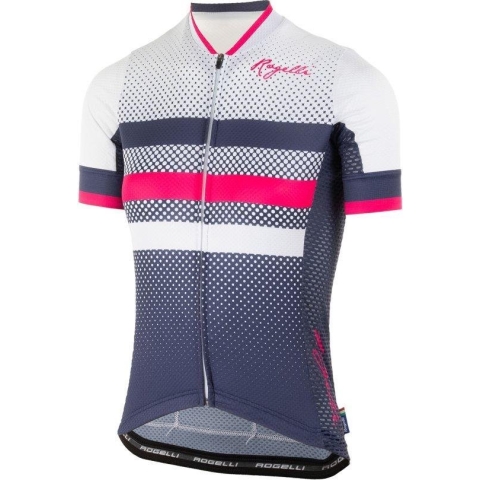 Ds Wielershirt KM Dot- Blauw/Roze XS