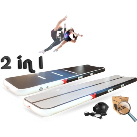 YouAreAir Turnmat — AirTrack Pro 4.0 | 4 meter — 15cm dik | incl. 800 Watt STERKE miniblower | Gymnastiek | Waterproof | 4m Gym fitness mat opblaasbaar met elektrische lucht-pomp