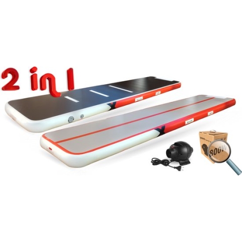 YouAreAir Turnmat — AirTrack Pro 4.0 | 4 meter — 15cm dik | incl. 800 Watt STERKE miniblower | Gymnastiek | Waterproof | 4m Gym fitness mat opblaasbaar met elektrische lucht-pomp
