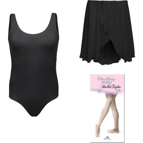 Dancer Dancewear® Ballet SET | Volledig ballet setje | Zwart | Balletpak Rondo | Balletpakje voor meisje | Balletrokje | Balletpanty | Maat 14 jaar Maat 152 / 158