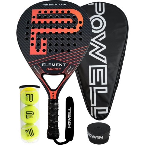 POWELL® Element Series Balance Edition 3K Carbon Padel Racket met Beschermhoes en Ballen