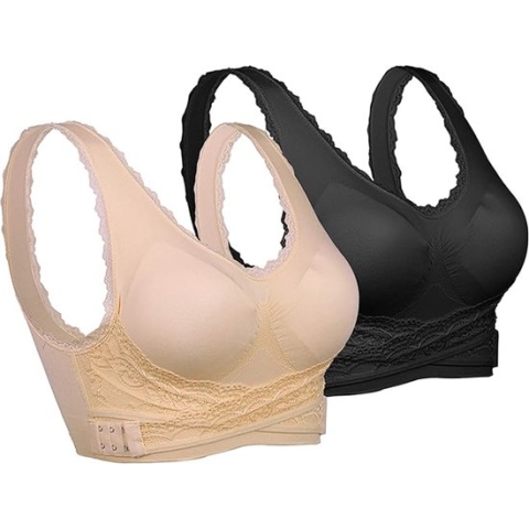 Dames ondergoed Strech Duenn Push up Yoga Sports BH Bra Top Set voor fitnesstraining bekleding 2-/3-pack - kleur Zwart+Beige - maat M