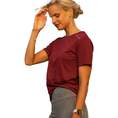 Gofluo - Sporttop Dames Emma - Tshirt - Korte mouwen - Reflecterende quote - Ademende stof - Sportk - S - Bordeaux