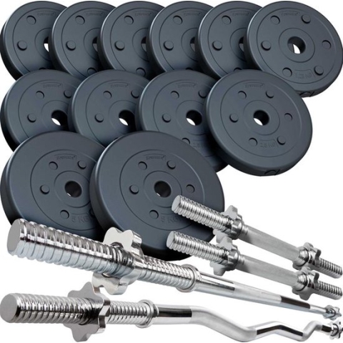 ScSPORTS® Halterset 48 kg - Halterstangen incl. halterschijven - Kunststof - 30 mm - Gewichten