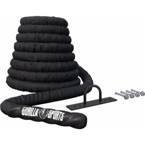 Gorilla Sports Power Rope - Incl. Muurbeugel - 15 meter - 38 mm - Fitness touw