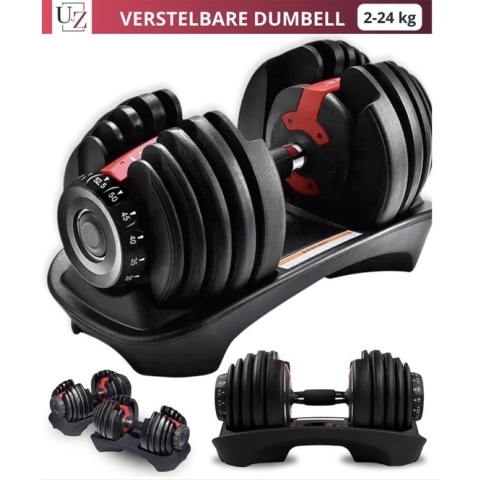 Verstelbare Dumbells 24 KG - Halterset - 2kg t/m 24kg - 15 Dumbells in één! - Dumbell set - Gewichten set - Gewichten