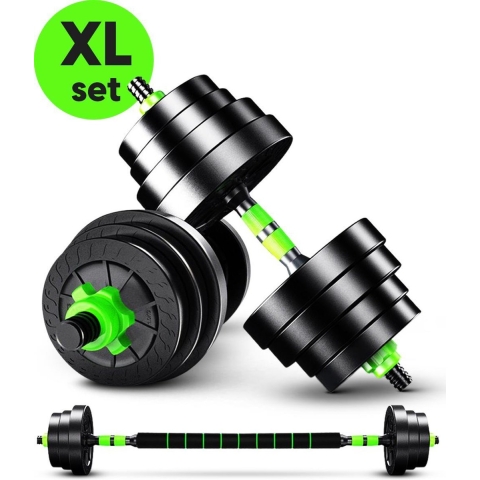 EchoGoods Halterset 30 KG - 2x15 KG - GRATIS trainingschema - Dumbell Set - Barbell Halterstang met Gewichten – Verstelbare Dumbells met Gewichtschijven - Fitness Stang - Black Friday