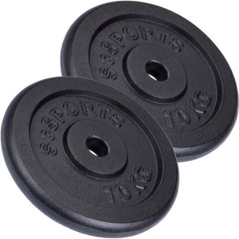 ScSPORTS® Gewichten set 20 kg - 2 x 10 kg halterschijf - Gietijzer - boring 30 mm - Zwart