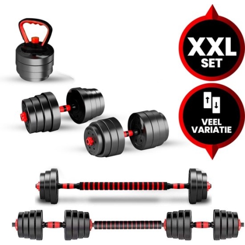 Venom Sports verstelbare dumbbell set tot 40kg - professioneel 3-in-1 halterset gewichten - dumbbells, halterstang en kettlebells - zwart