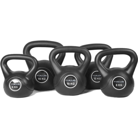Focus Fitness - Kettlebell - Set van 4 gewichten: 2, 4, 6 en 8 kg - Totaal: 20 kg - Cement