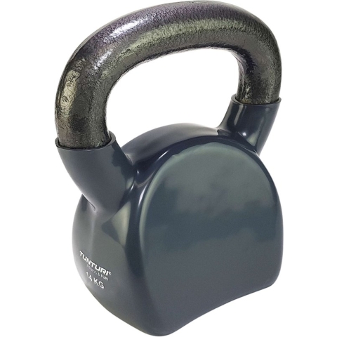 Tunturi Kettlebell - Gewicht 14kg - Grijs - Vinyl - Incl. gratis fitness app