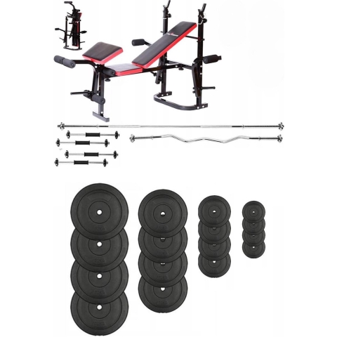 Halterbank inc. 75 kg gewichten- Sportbank - Fitnessbank - Gewichtenbank - Opklapbaar