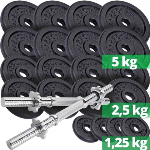 ScSPORTS® Dumbellset 70 kg - Halterset - Gietijzer - 30 mm - Korte Halterstangen met Halterschijven - Gewichten