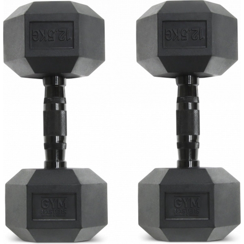 Gym Masters | Set (2 stuks) 12,5 kg - Zwarte Hexagon dumbbells zwart | hexa dumbell 2 X 12,5 kg | hexa dumbells | Dumbells set | gewichten | halters