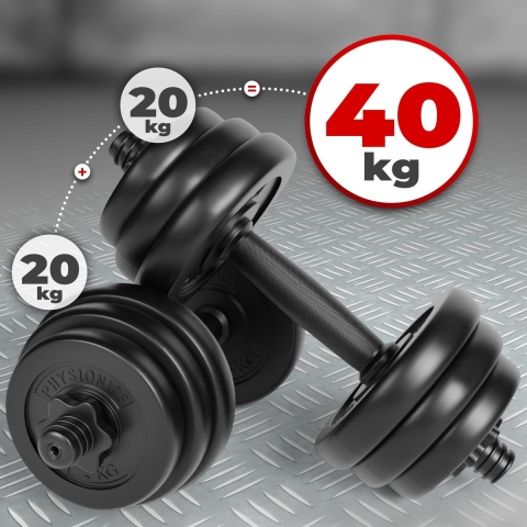 Physionics - Dumbbell Set 40KG - Korte Halterstangen - Stersluitingen - Verstelbaar - Stalen Gecoate Stang